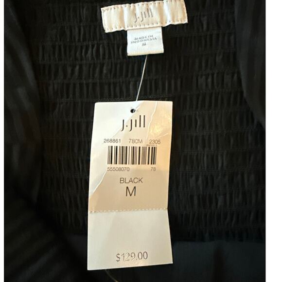 J.Jill Tiered Maxi Dress Sz Medium Black Stripe Preppy Classic Smocked Back NEW - Picture 4 of 9